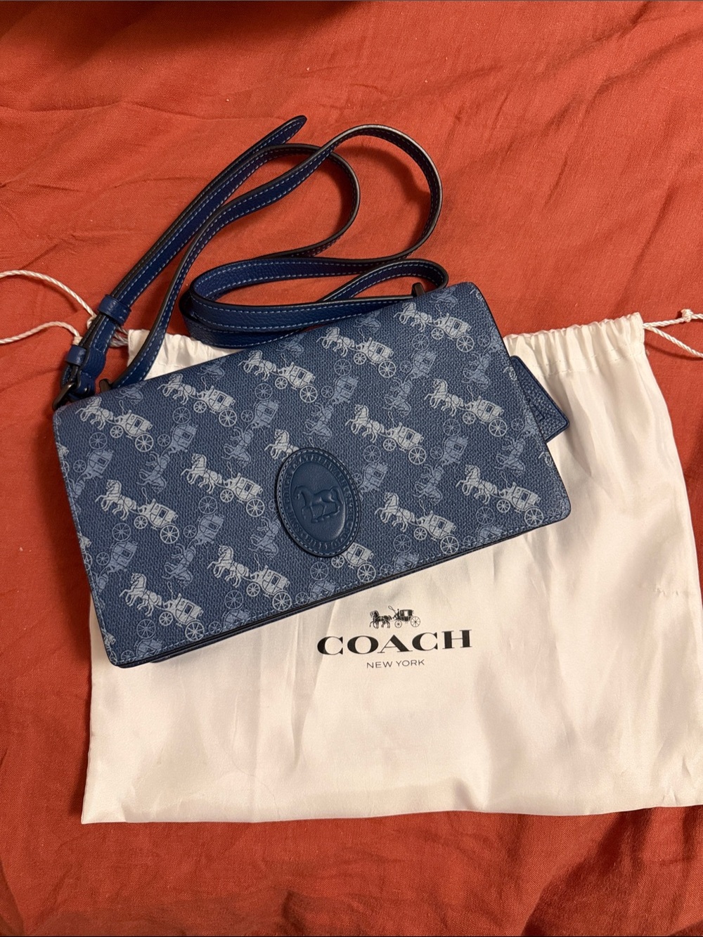 BRAND NEW Coach Blue Signature Horse & Carriage Crossbody Wallet